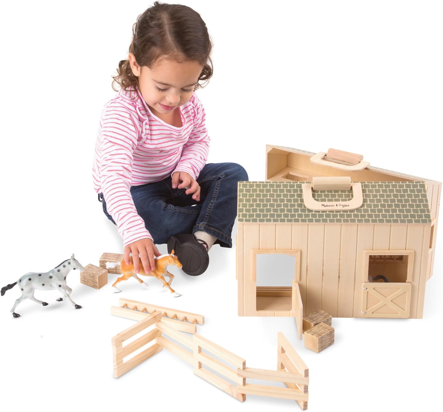 Detalle de Melissa & Doug Wooden Horse Stable Playset 11-Piece