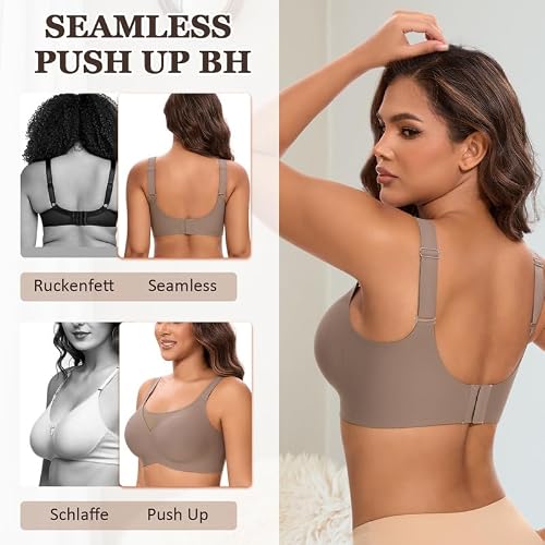 Detalle de Jiuday BH Damen Ohne Bügel – Push Up Soft Jelly Bralette mit Seitenträgern, Nahtloser T-Shirt-BH, Kaffee, Größe M