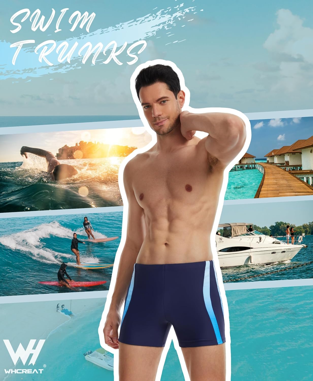 Thumbnail 1 de WHCREAT Mens Swimming Trunks – Quick-Dry, Chlorine-Resistant Boardshorts