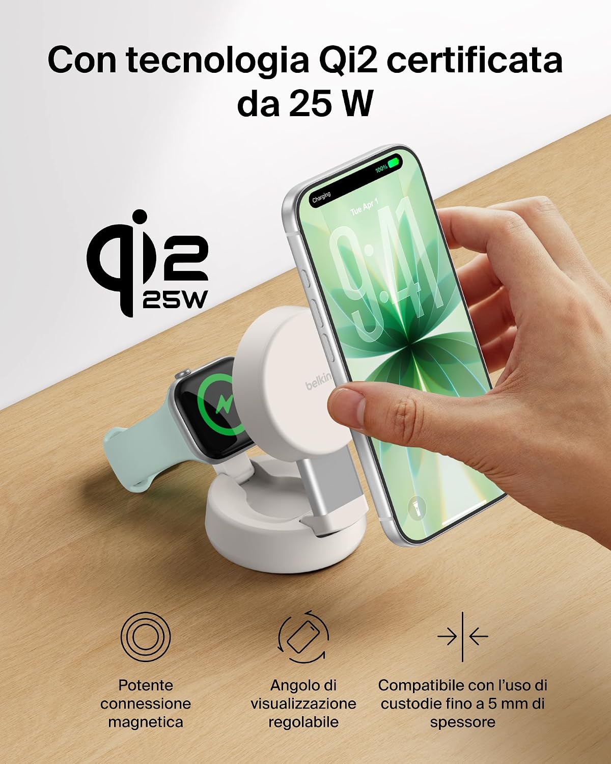 Thumbnail 4 de Belkin UltraCharge Pro Caricatore Wireless Magnetico 2 in 1 MagSafe Qi2.2 25W – Stazione di Ricarica per iPhone 17, Apple Watch Series 10