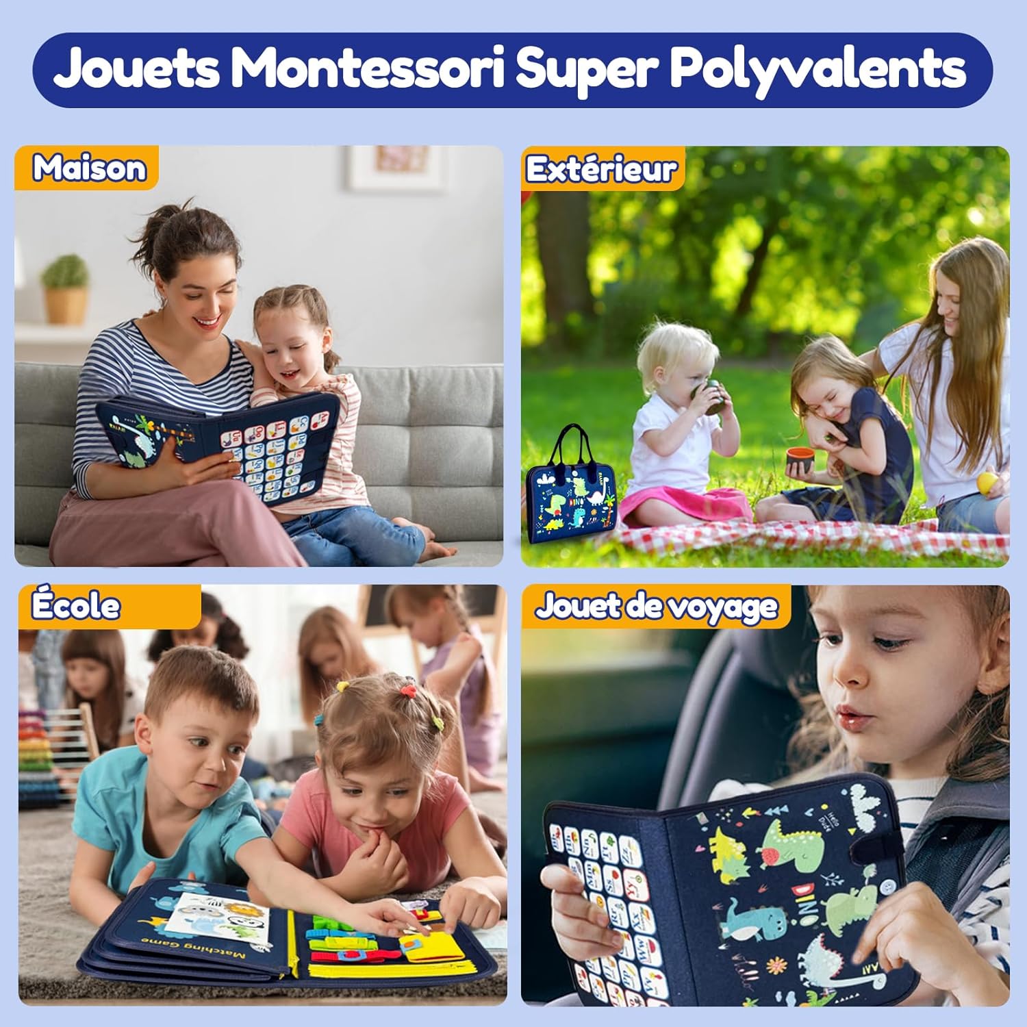 Detalle de Qizfun Busy Board Montessori pour Bébé et Tout-Petits – Jouet Sensoriel Éducatif 8-en-1