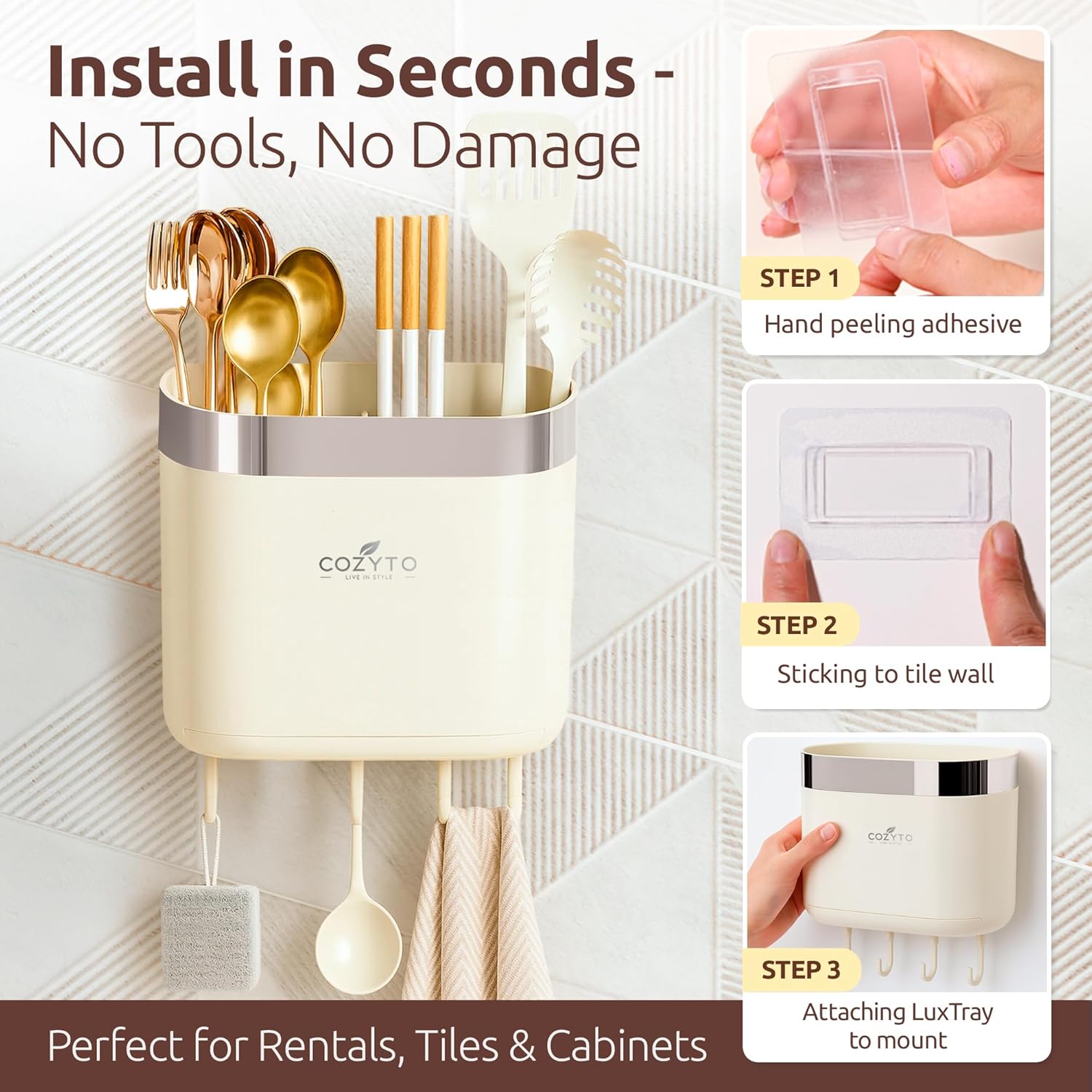 Detalle 2 de COZYTO Wall-Mounted Utensil Holder in BPA-Free ABS