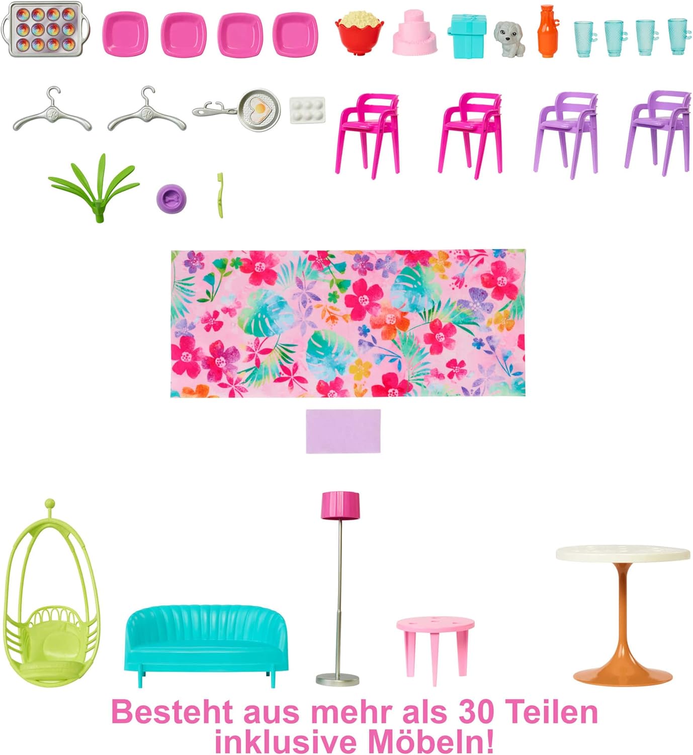 Thumbnail 4 de Barbie Ferienhaus (116 x 77,9 cm) – 6 Spielbereiche, komplett eingerichtet mit Aufzug und klappbarem Design