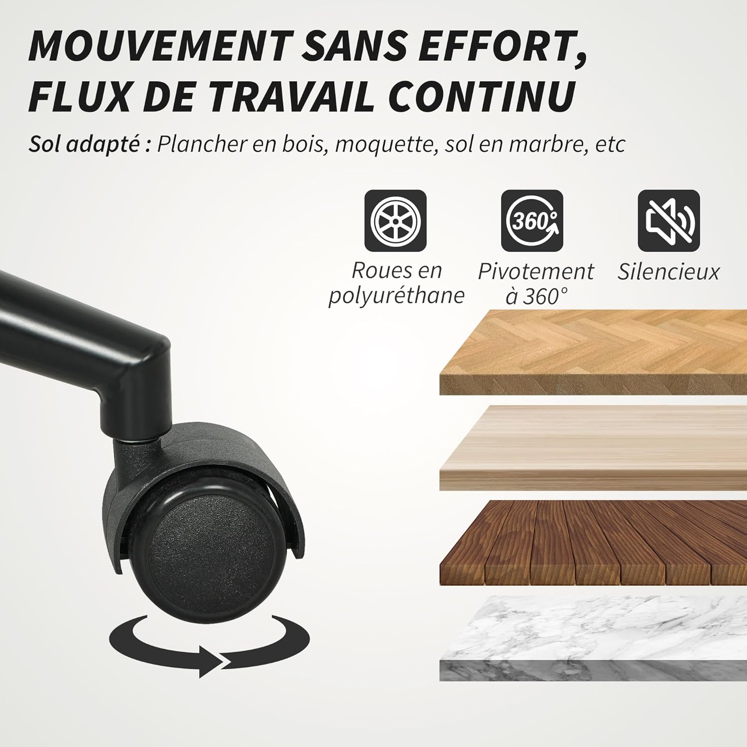 Thumbnail 4 de HOMCOM Chaise de bureau ergonomique en tissu effet laine bouclée, hauteur réglable et pivot 360°