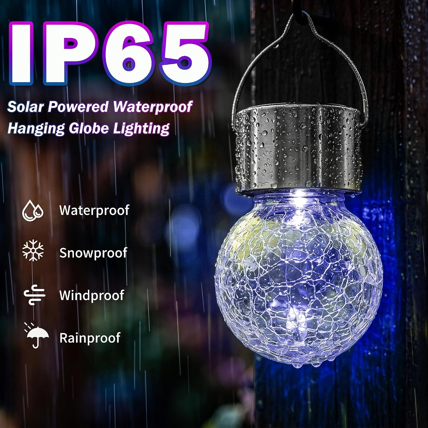Thumbnail 3 de Innvist 8-Pack Outdoor Hanging Solar Lights: Multi-Colour Crackled Glass, IP65, Battery-Powered Ambience