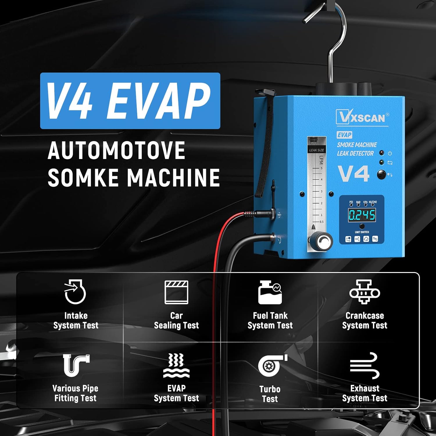 Thumbnail 1 de VXSCAN V4 Automotive EVAP Smoke Machine Leak Detector (12V) with Digital Pressure Gauge & Adjustable Flow Meter