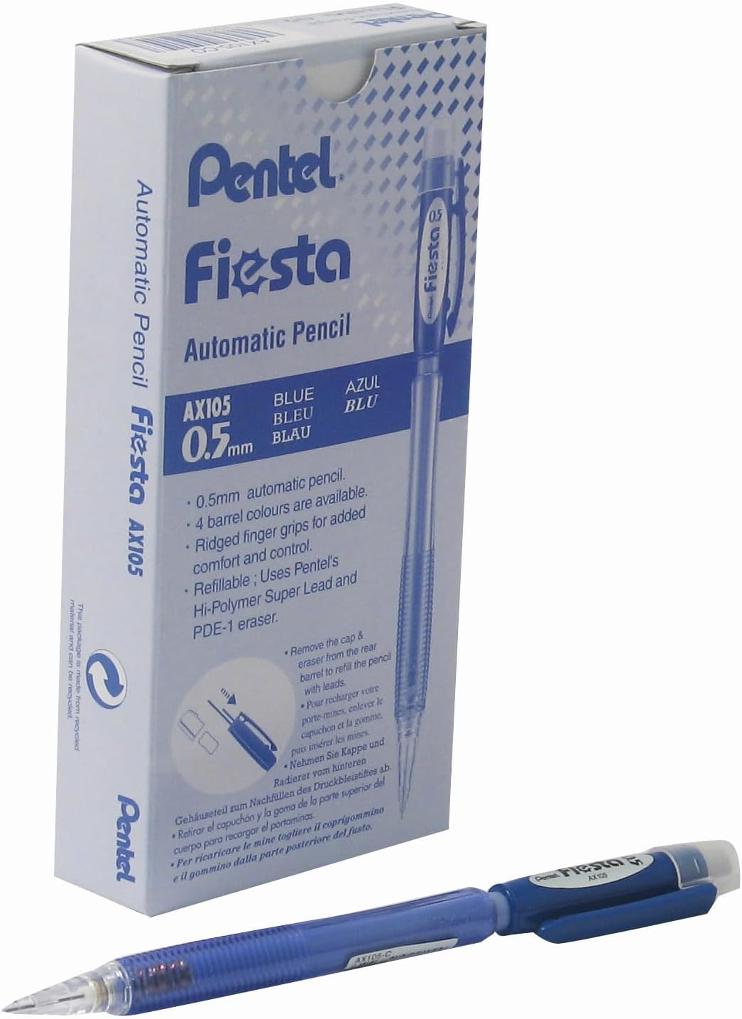 Detalle de Pentel AX105-AO Fiesta stiftpenna, 0,5 mm HB, svart, 12-pack