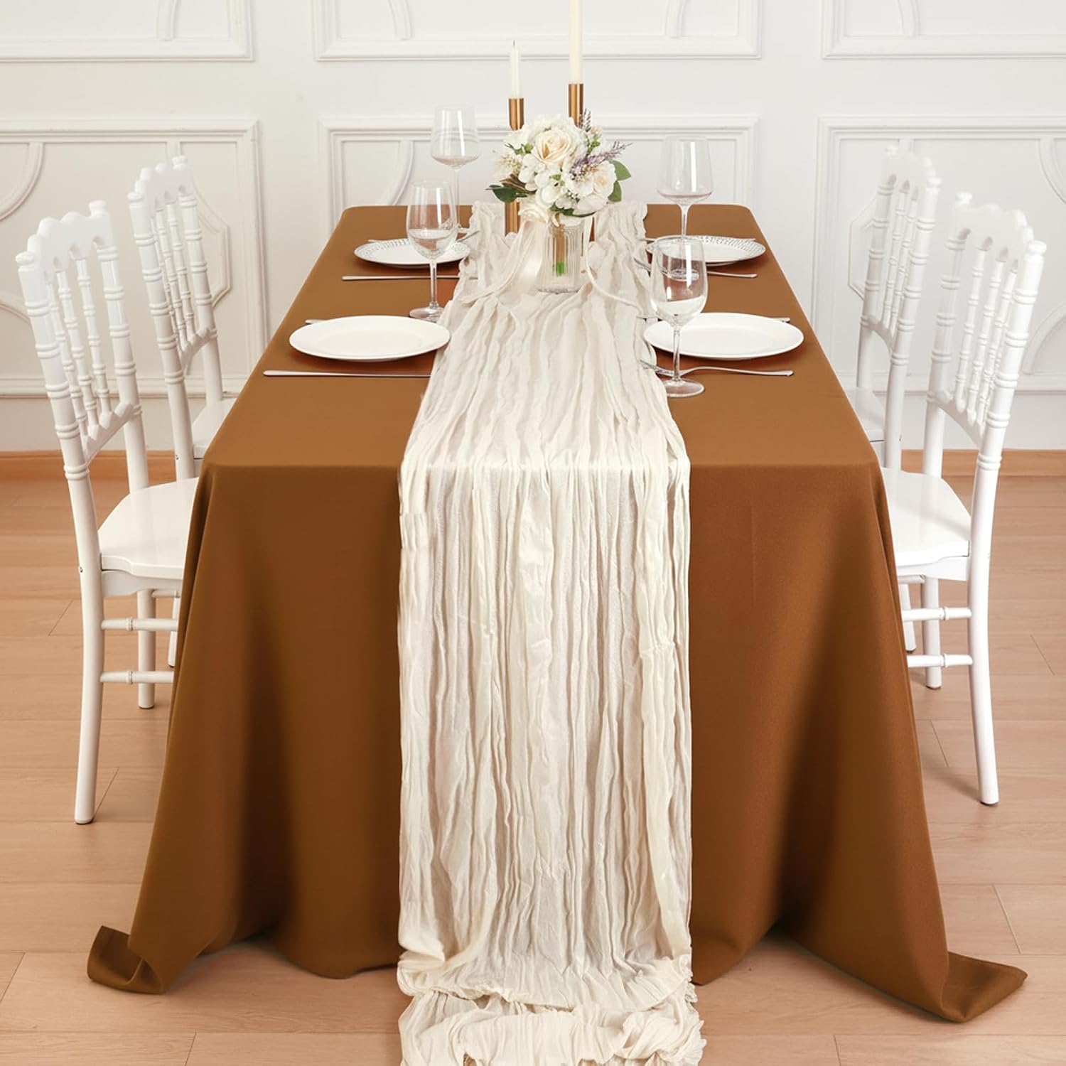 Detalle de 20 Pack Ivory White Gauze Cheesecloth Table Runner Set (120 Inch, 10 ft) for Weddings and Boho Decor