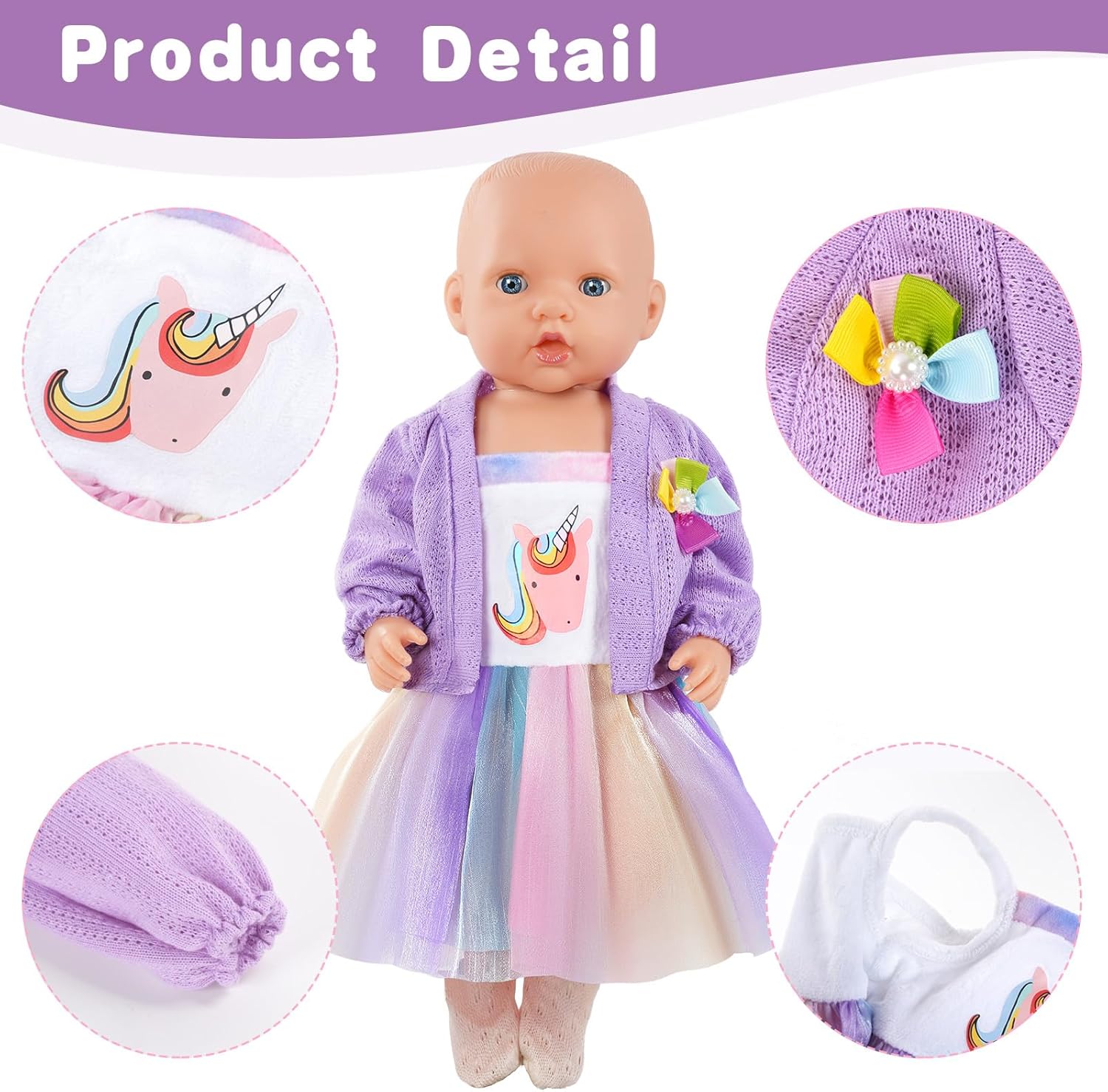 Thumbnail 3 de Ensemble vêtements de poupée Aolso pour poupée 35-45 cm (14-18 pouces) – robe licorne et accessoires
