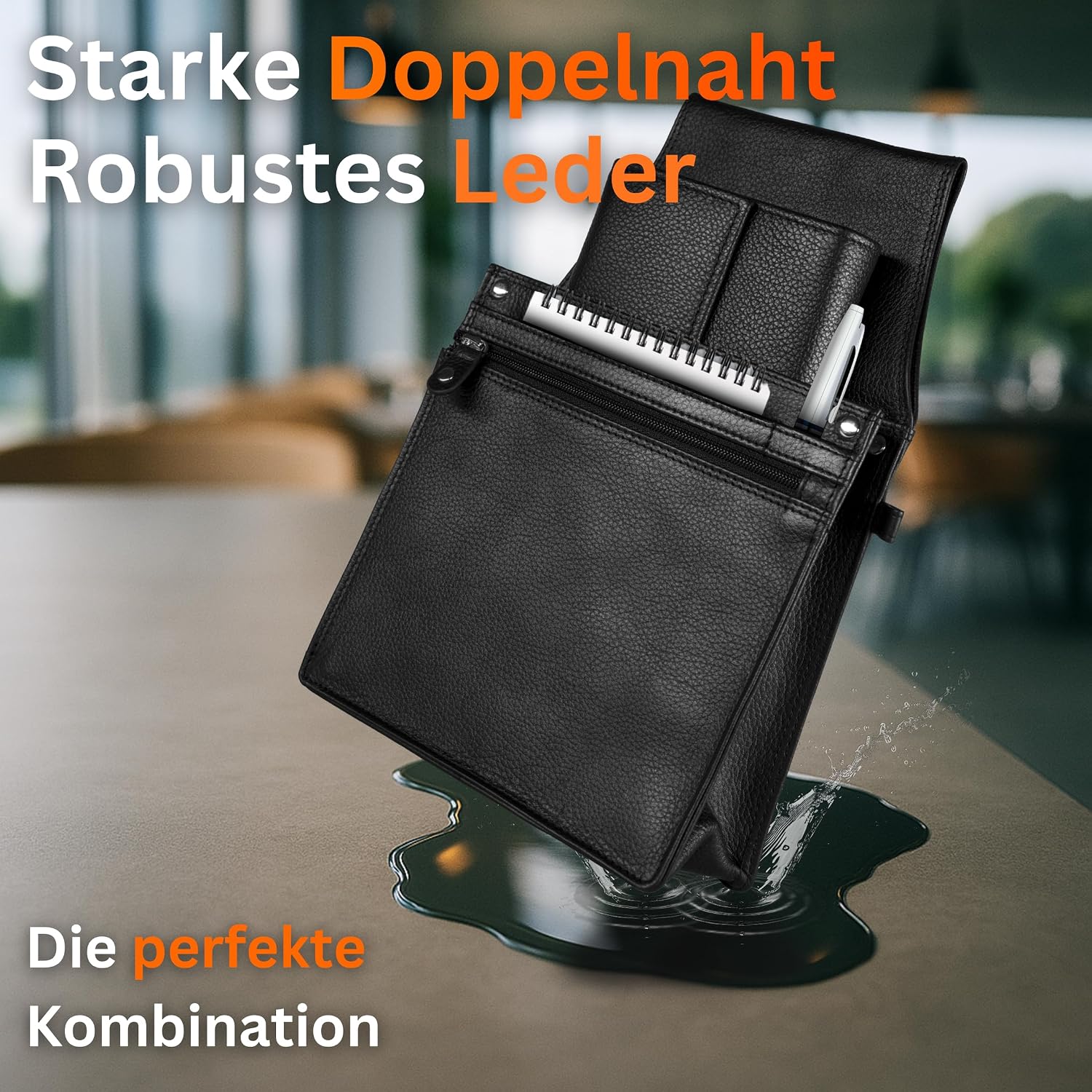 Detalle 2 de Kellnerset aus Echtleder – Kellner Geldbörse mit 6 Scheinfächern & Premium Kellnertasche