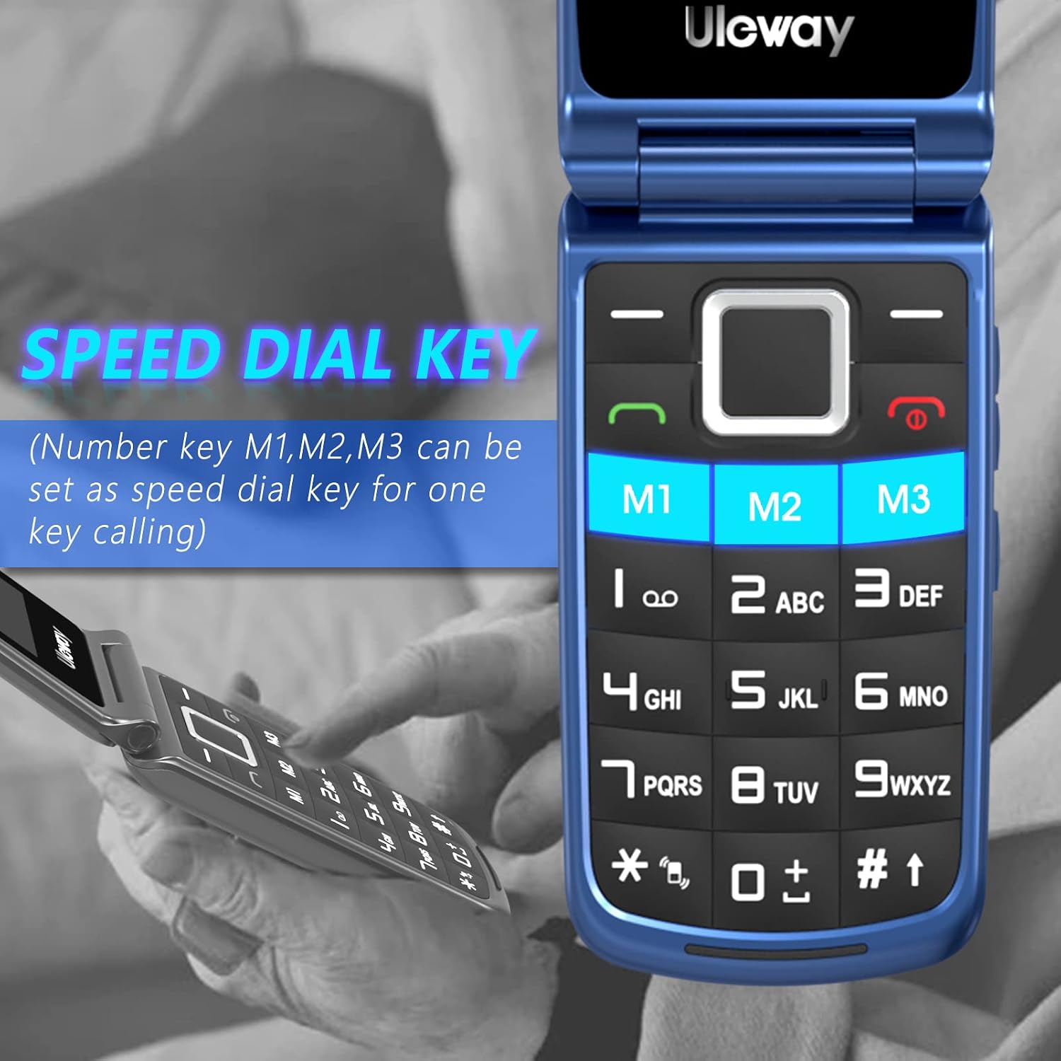 Detalle de CHAKEYAKE Senior Mobile Phone: GSM-Unlocked Flip Phone with SOS, Big Buttons and Dual Display