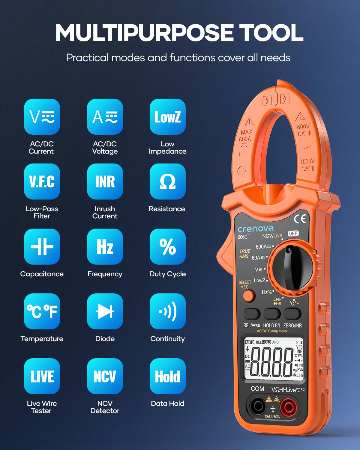 Detalle 2 de Crenova Klemme Meter 600A TRMS