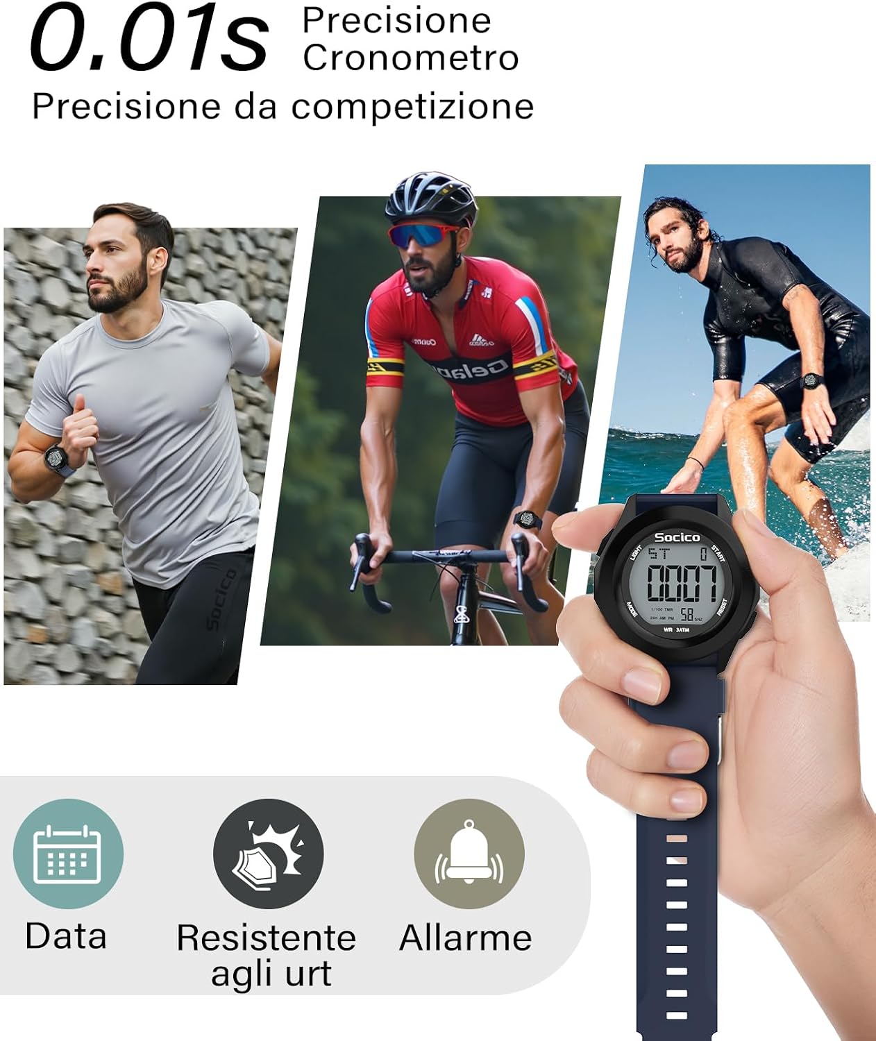 Thumbnail 4 de SOCICO Orologio Digitale Sportivo 50m