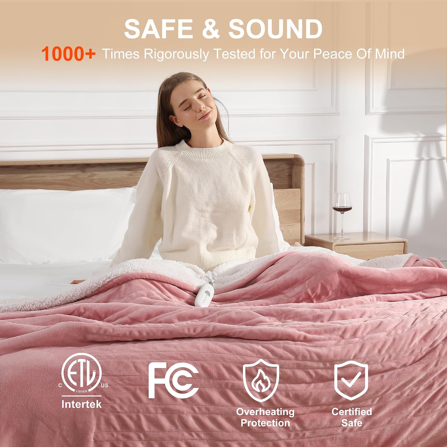 Detalle 2 de Molatink MDV-HTTHROW Heated Throw, 50" x 60", Reversible Flannel and Sherpa