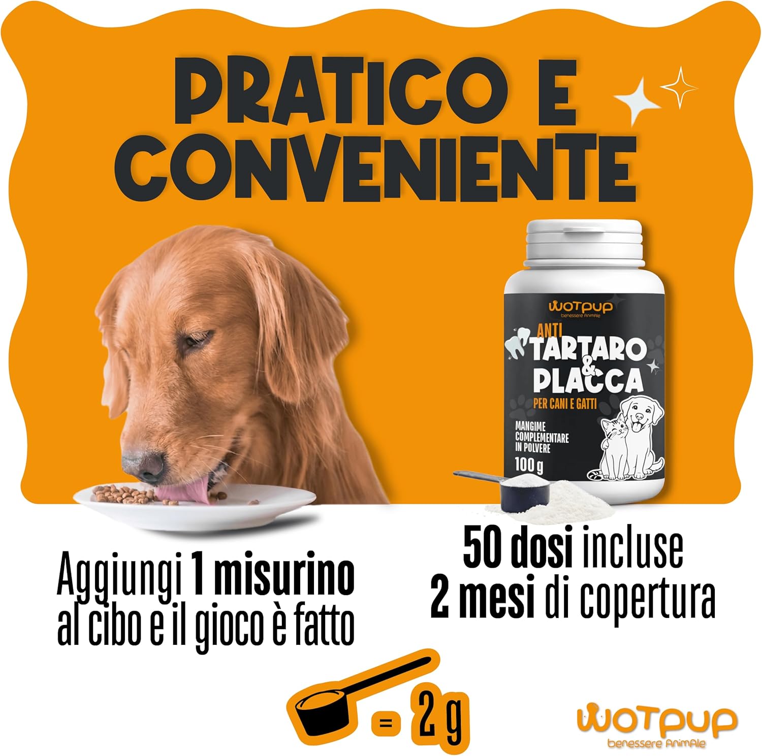 Detalle de Pulizia Denti Cane e Gatto, Polvere Dentale Sciogli Tartaro e Placca – Dental Bright, 100 g (50 Dosi)