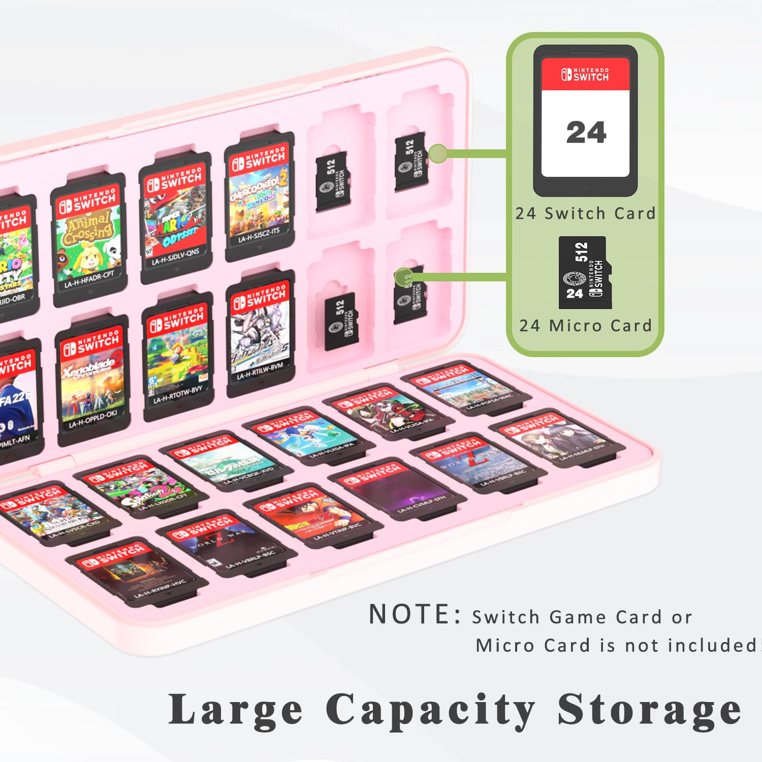Thumbnail 3 de PURBHE Switch Game Case (Pink) for Nintendo Switch 1 & 2 with 24 Cartridge + 24 Micro SD Slots