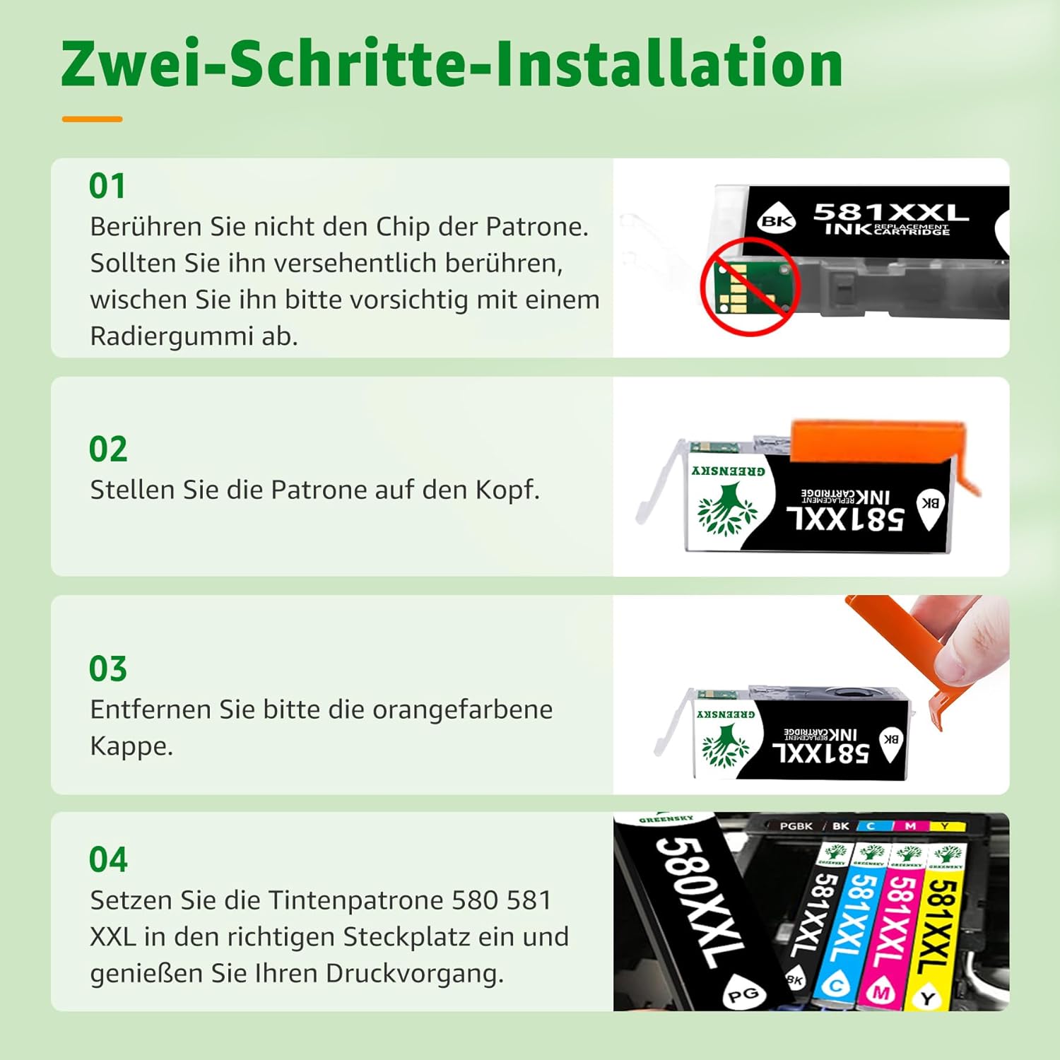 Detalle de GREENSKY 580 581 XXL Multipack kompatibel für Canon PGI 580/CLI 581 – 10er-Pack für Pixma TS-Serie