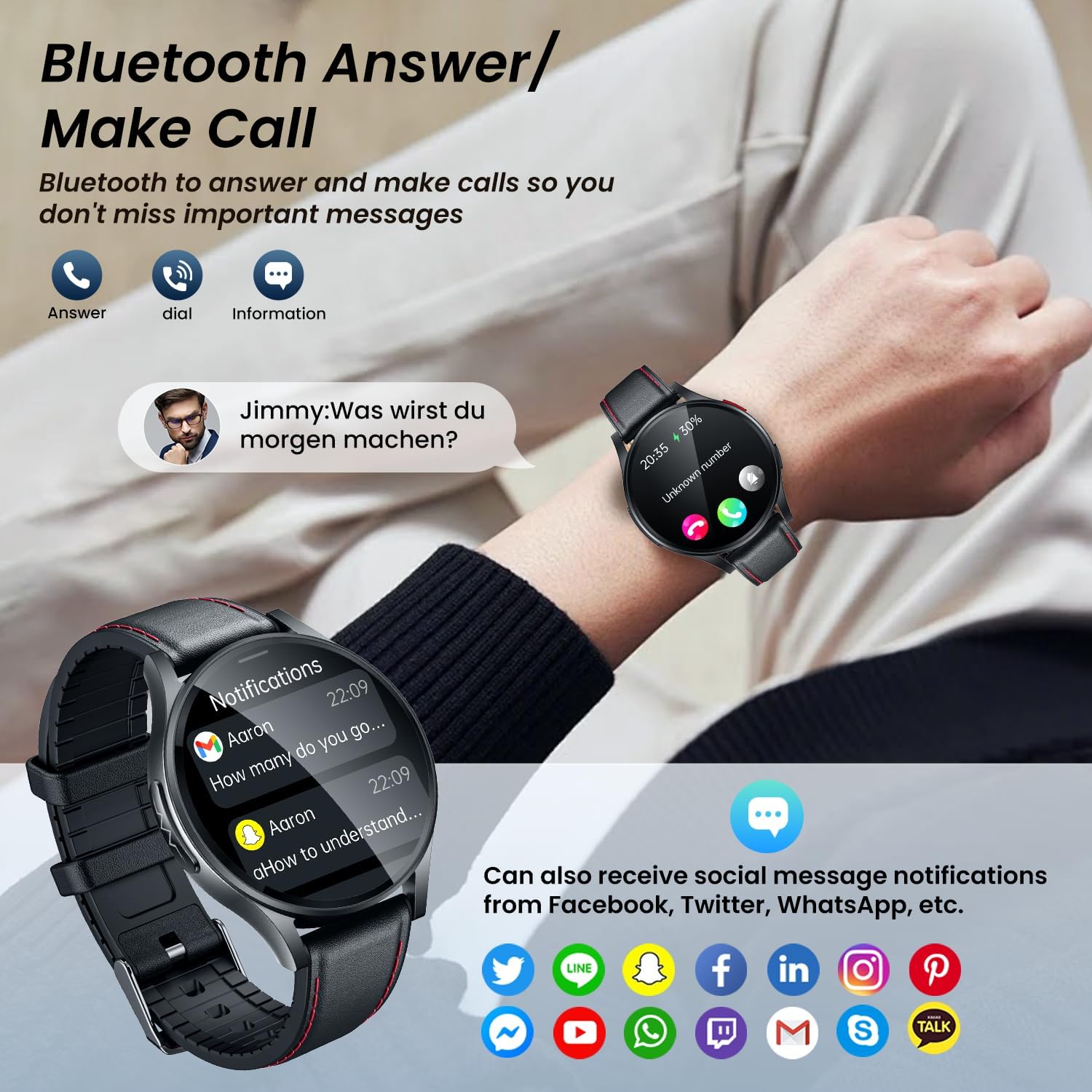 Detalle de Montre Connectée ECG Smartwatch Santé 1,43" AMOLED – Suivi Santé et Fitness