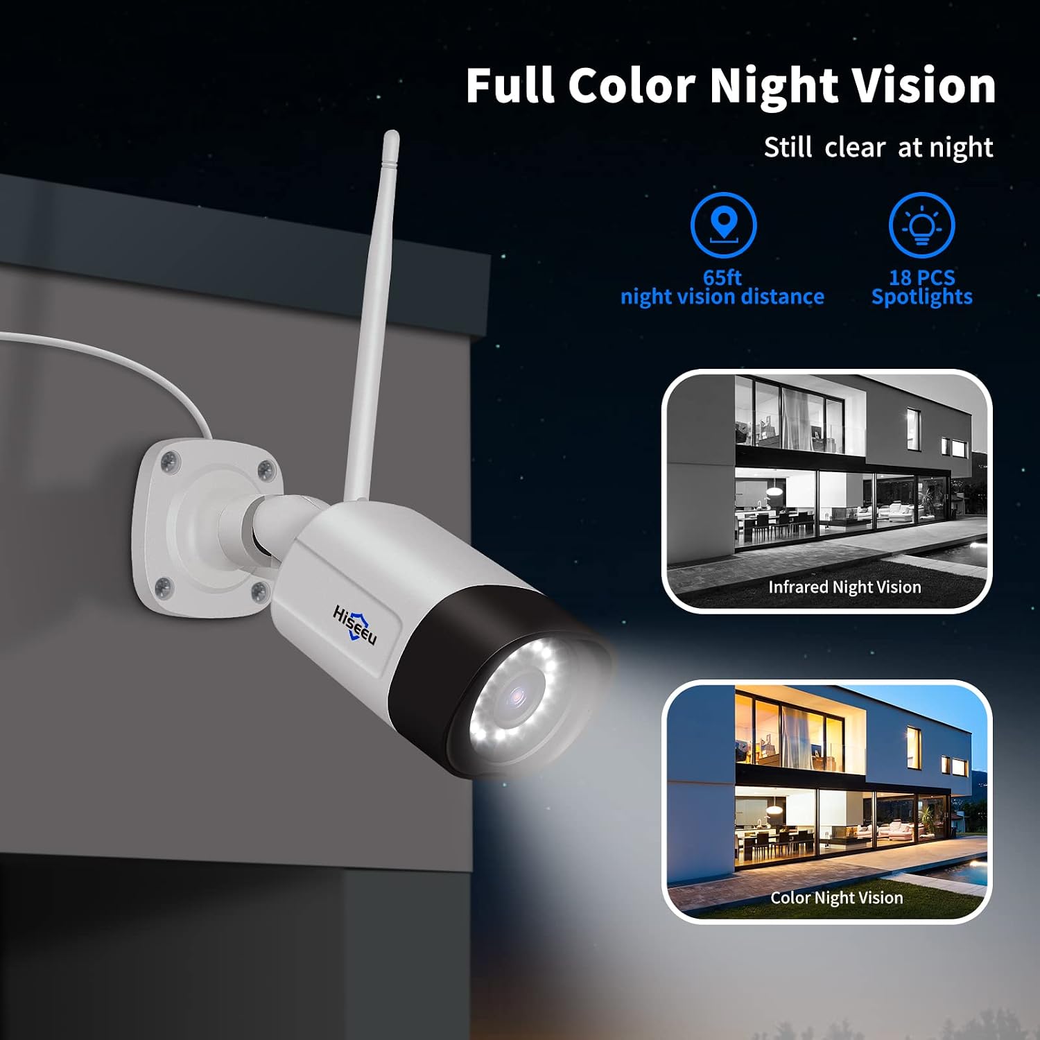 Detalle de Hiseeu 2.5K 5MP WiFi Outdoor Security Camera System (Expandable up to 16 Channels, 1TB NVR)