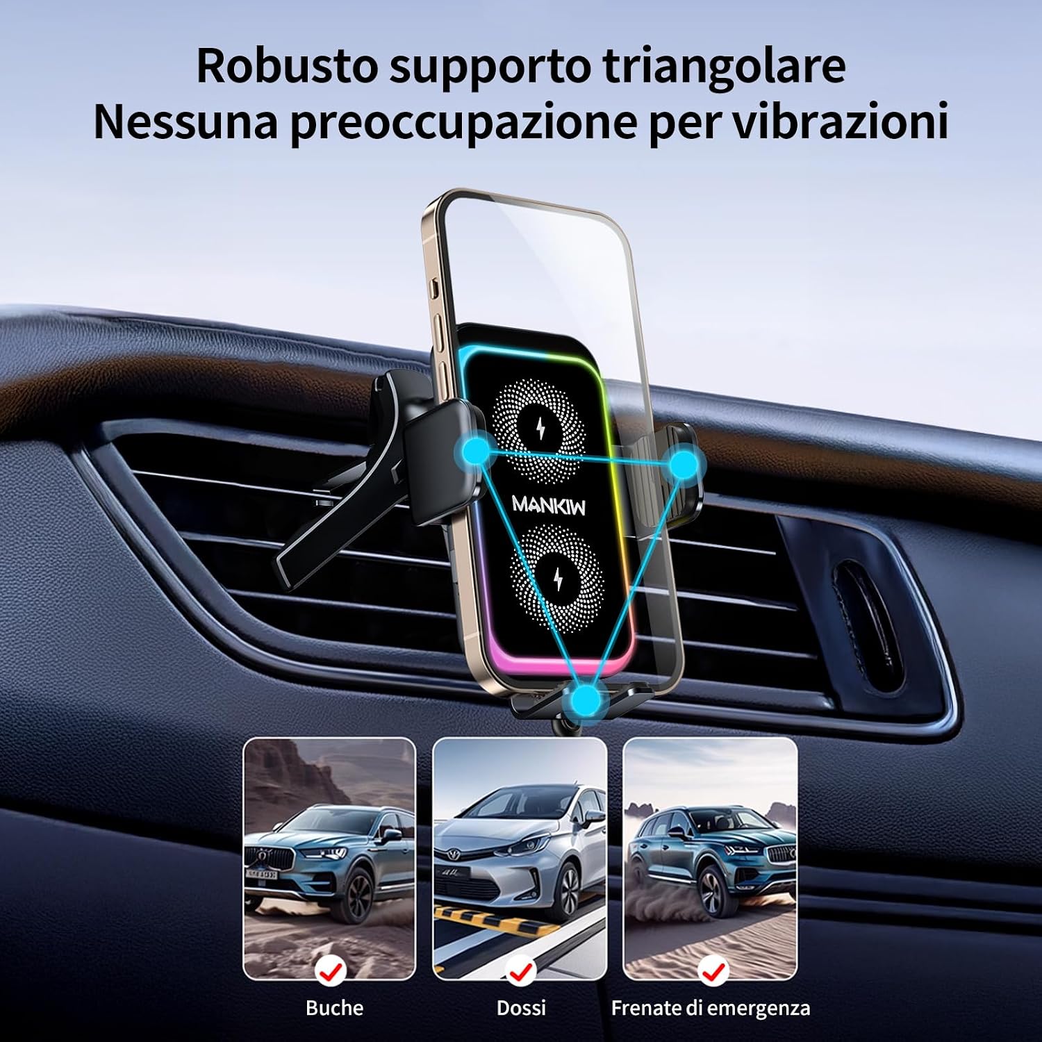 Detalle de MANKIW Caricatore Wireless Auto 15W con Bloccaggio Automatico e Rotazione 360°