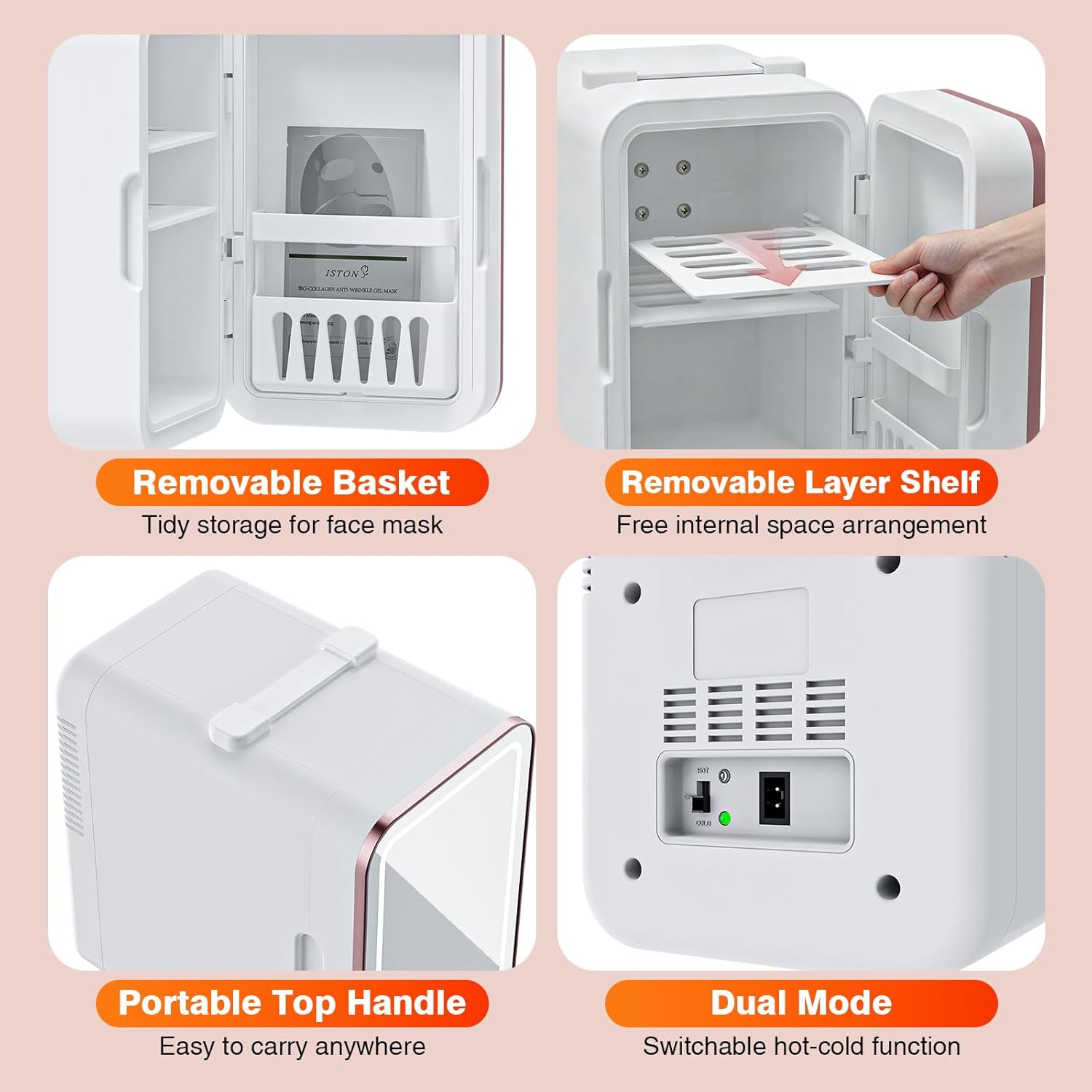 Thumbnail 6 de YLFU 6L Mini Fridge with LED Mirror – Compact Skincare Cosmetic Cooler & Warmer