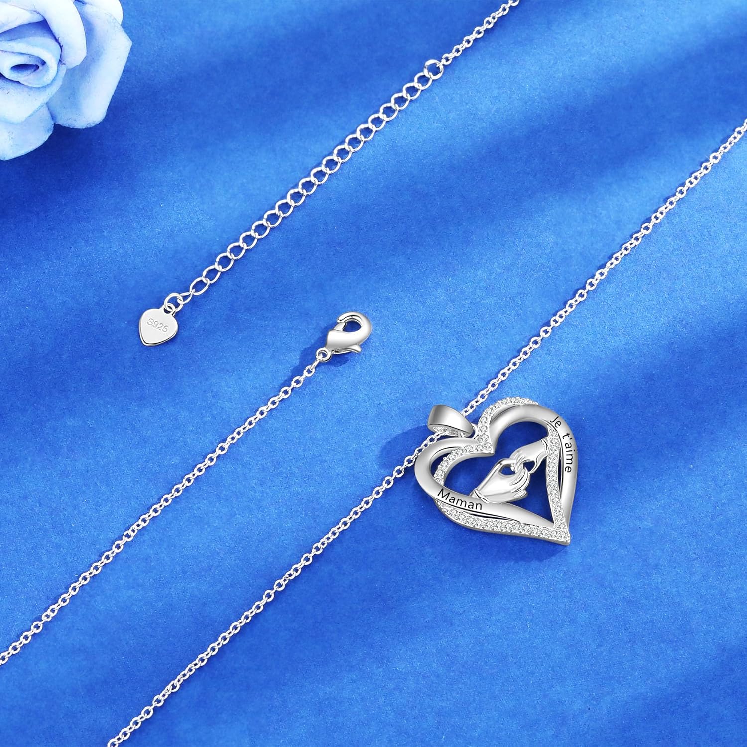 Thumbnail 6 de Gkmamrg Cadeau Maman – Collier en argent Sterling 925 Coeur et Main, 45 cm + extension