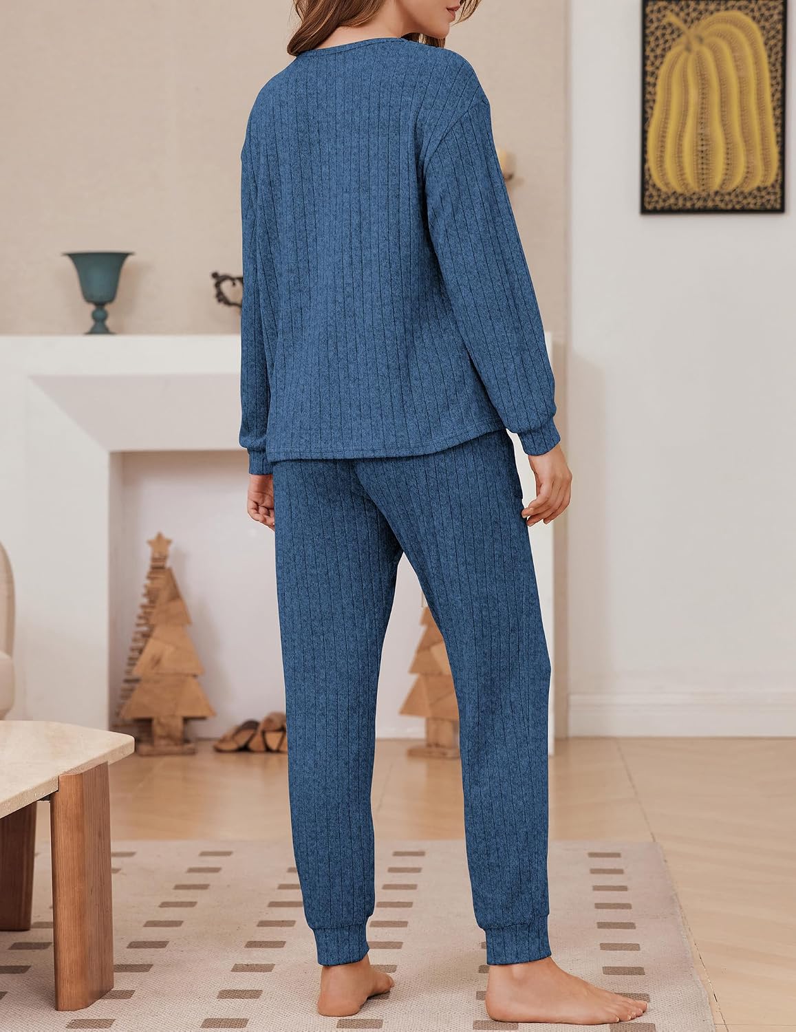 Detalle de Ekouaer Women's Pajama Set, Ribbed Knit