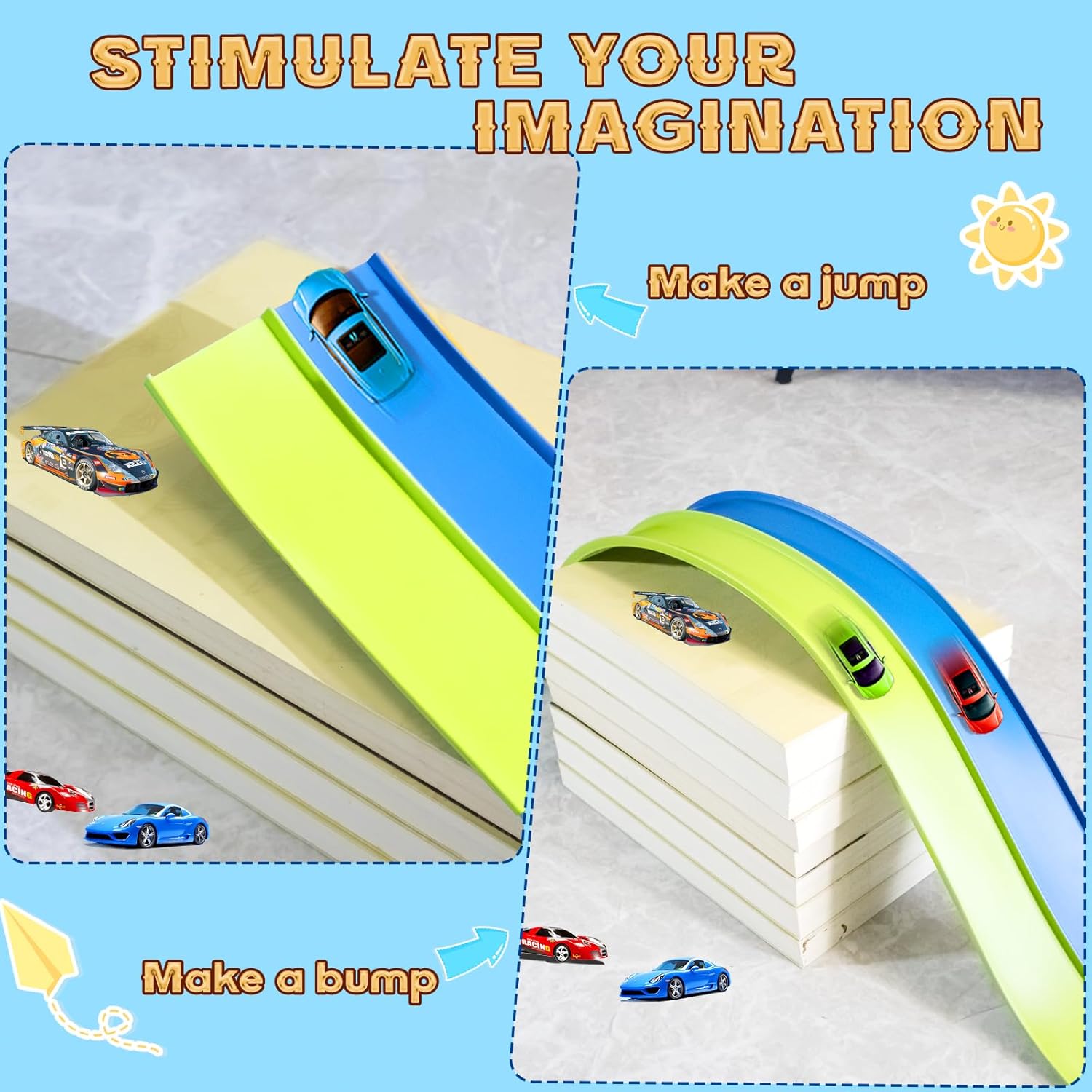 Thumbnail 4 de Flex Track 4.5m Starter Set: Flexible Race Car Ramp Track (Green & Blue) for ages 3+