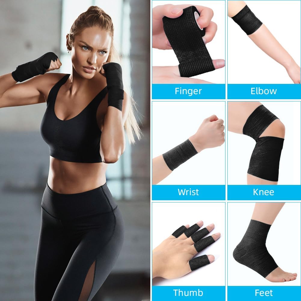 Detalle 2 de ACWOO Self Adherent Sport Wrap Tape (8 rolls), 5cm x 4.5m elastic wrap tape for football shin guards, wrists and pets