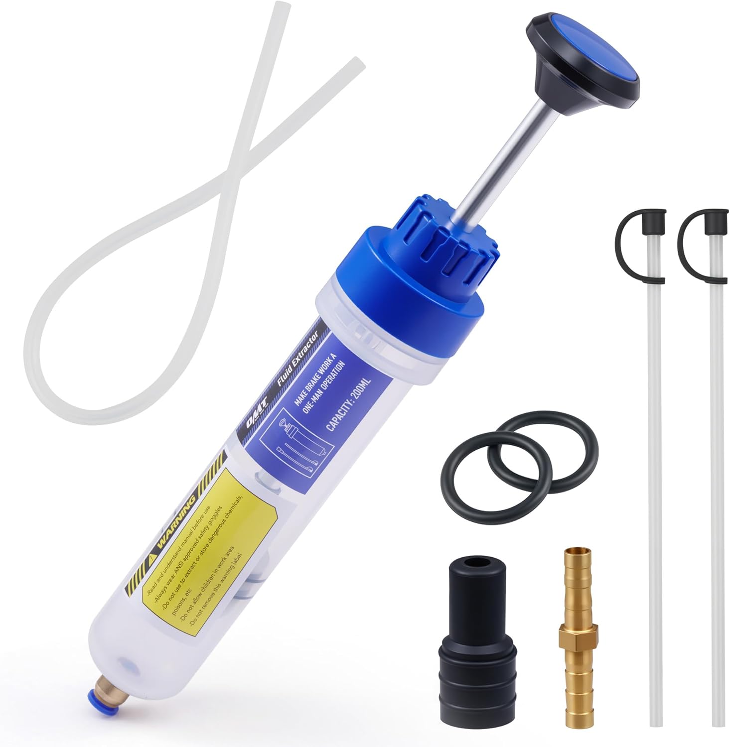 Orion Motor Tech Oil Extractor Pump (200mL) Manual Fluid Transfer Syringe Pump with Flexible Hoses