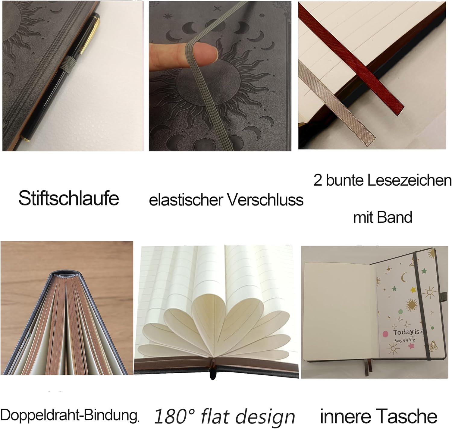 Thumbnail 4 de HwxBen Notizbuch B5 (19,6 x 25,4 cm), liniert, 360 Seiten – Hardcover Tagebuch mit Stifthalter, Dunkelgrau