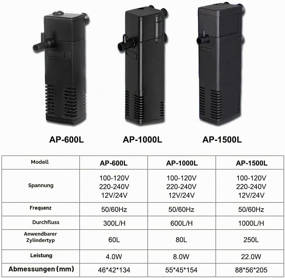 Thumbnail 6 de flintronic Aquarium Filter 4W – Innenfilter mit einstellbarem Durchfluss, 300 L/H, 60 L Aquarium