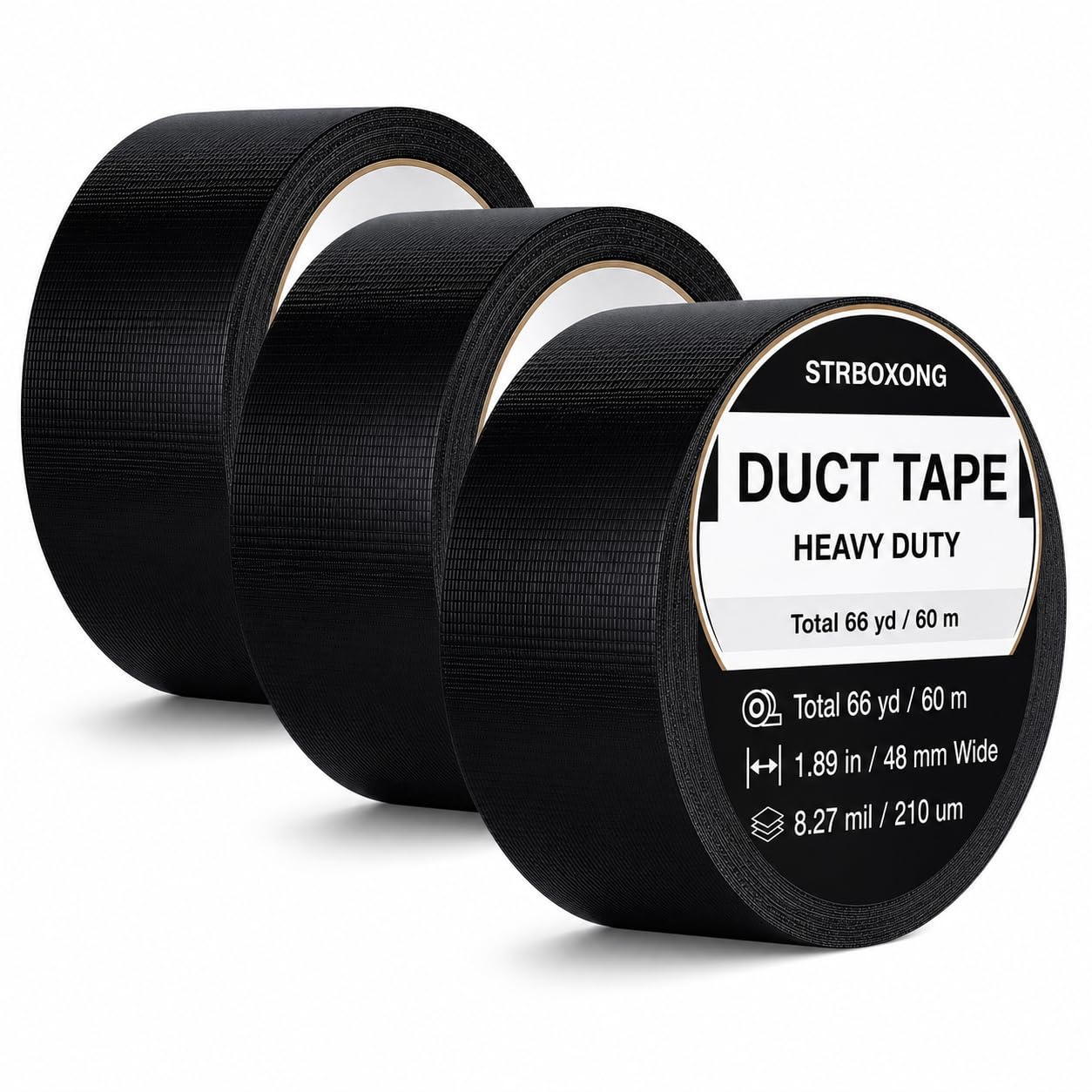 Detalle de STRBOXONG STRBOXONG-Duct Tape, zwart, 48 mm x 20 m, 210 micron, 3 rollen