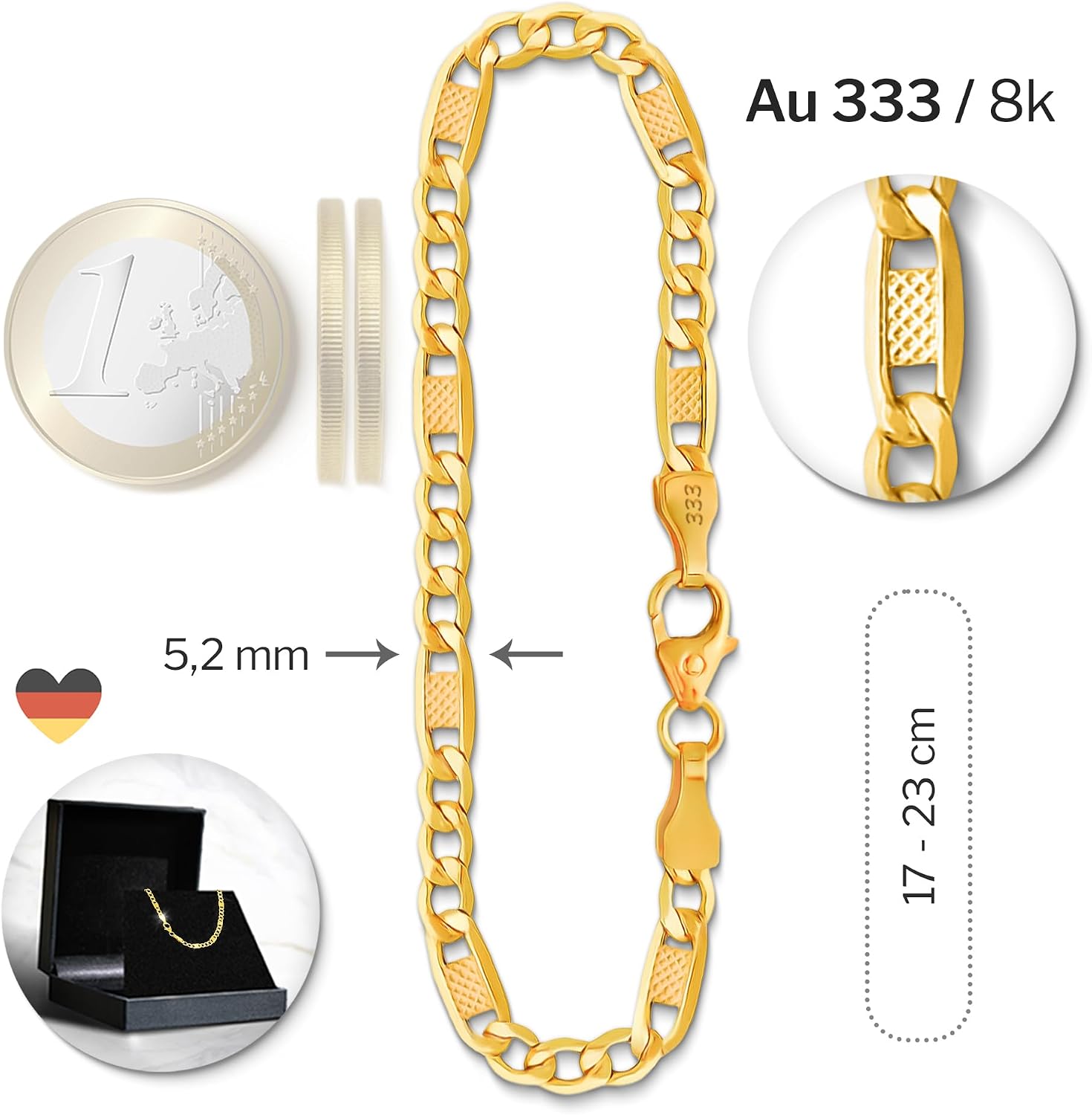 Detalle de EDELIND Bracciale Fantasia 333/585 Uomo in Oro Giallo/Bicolore, 5,2 mm di largh., Lunghezza a Scelta