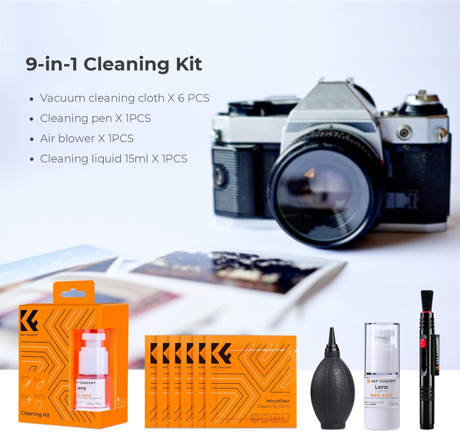 Thumbnail 1 de K&F CONCEPT 9-in-1 Camera Cleaning Kit: All-in-one Kit for Lenses, Sensors and DSLRs