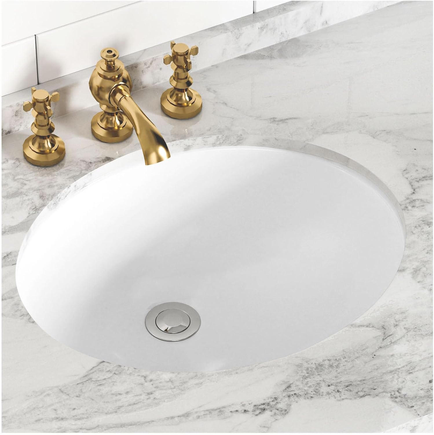Detalle de SmartSylva SS02-T143-WH Oval Undermount Ceramic Bathroom Sink, White