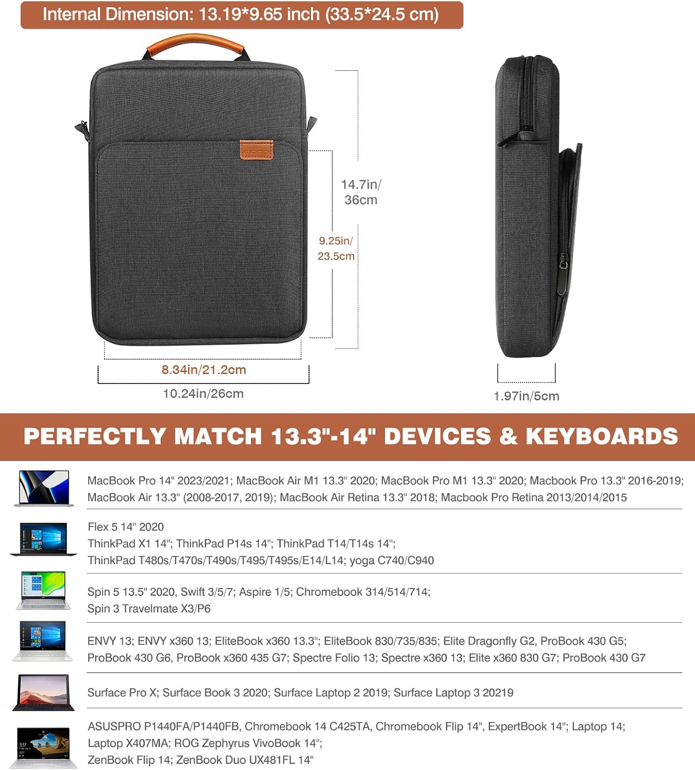 Thumbnail 1 de MoKo 13.3-14 Inch Laptop Sleeve Bag with Shoulder Strap for Mac Neo / Mac Pro / MacBook Air (14.2" fits) – Black & Gray