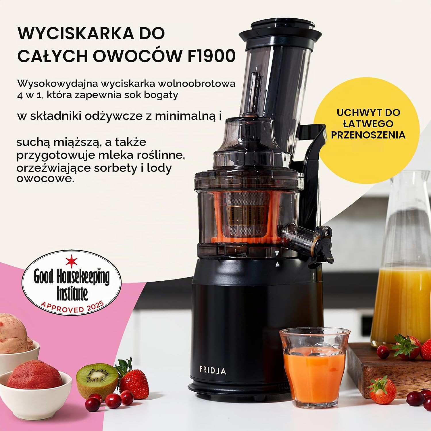 Detalle 2 de Fridja f1900 – wolnoobrotowa wyciskarka do całych owoców, 75 mm, 240 W