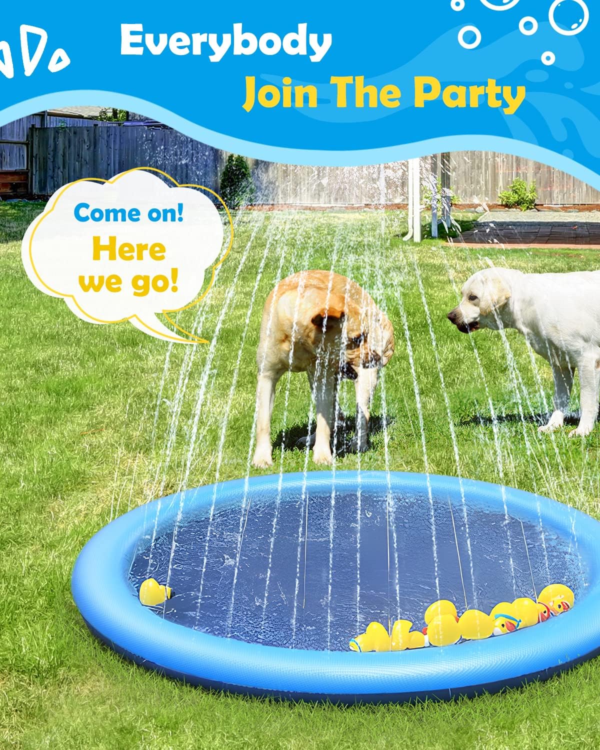 Detalle de Peteast Splash Pad for Dogs & Kids (67in) – Anti-Slip, 0.58mm Thickened PVC Pool for Large Dogs