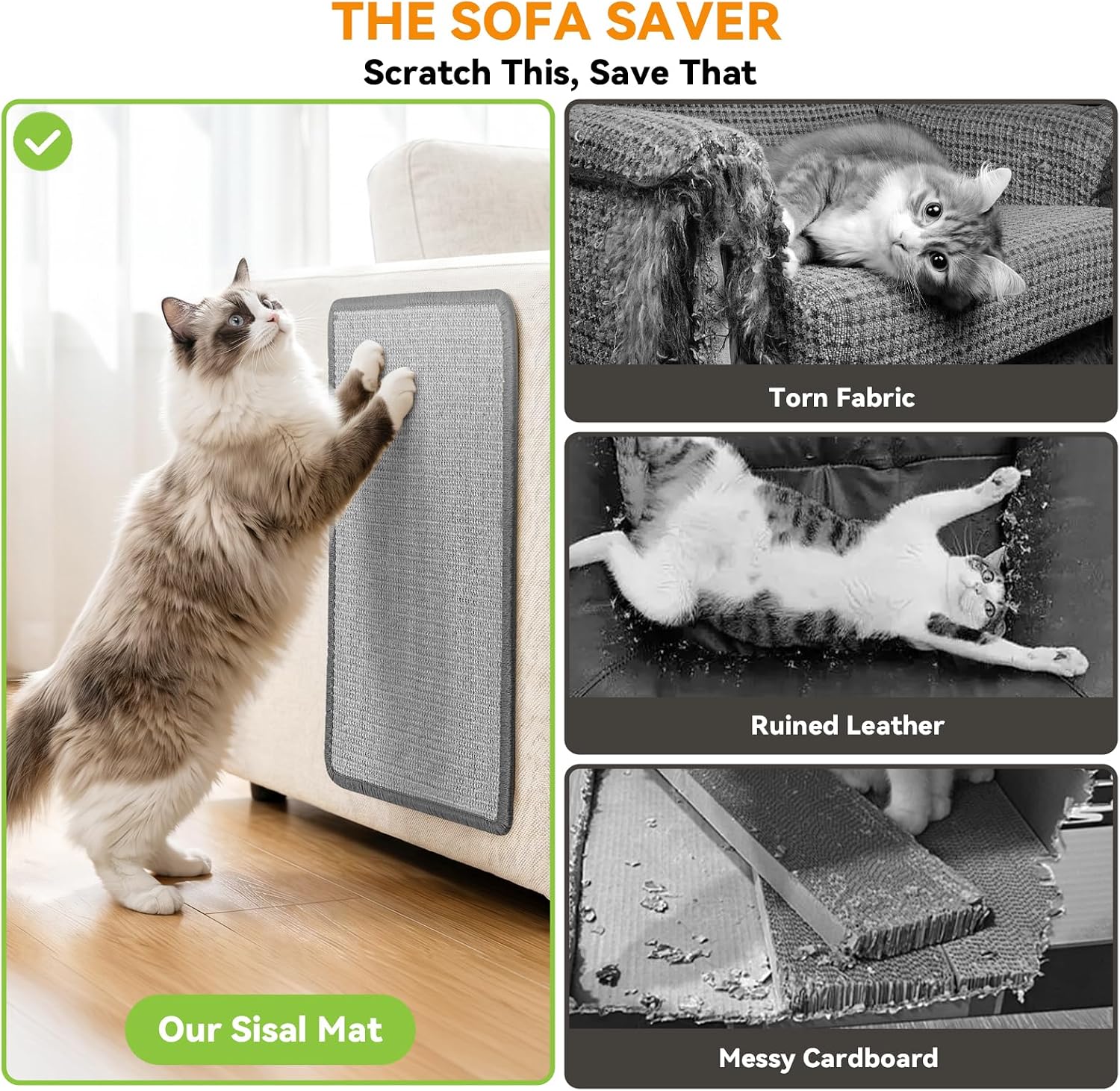 Detalle de Gimars 2 Pack Cat Scratching Mat — 50 x 30 cm Natural Sisal, Non-Slip Guard for Indoor Cats (Grey)
