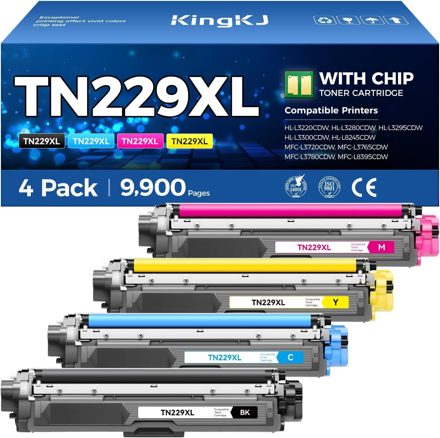 Detalle de KingKJ TN229XL Toner Cartridge Set, 4-Pack for Brother Color Laser Printers