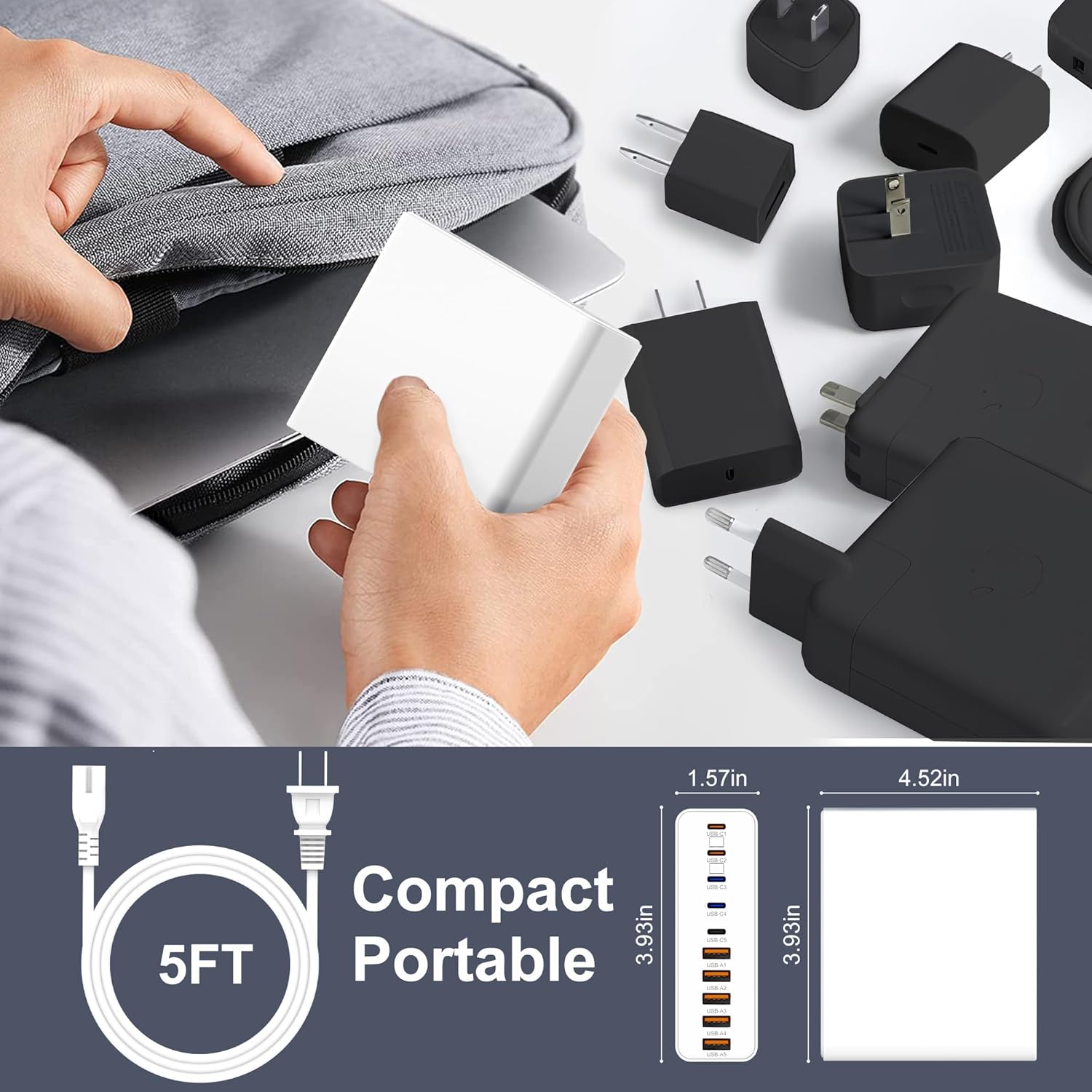 Detalle de 800W USB C Charger Block: 10-Port GaN Fast Charging Station for MacBook, iPhone, iPad, Dell XPS and More