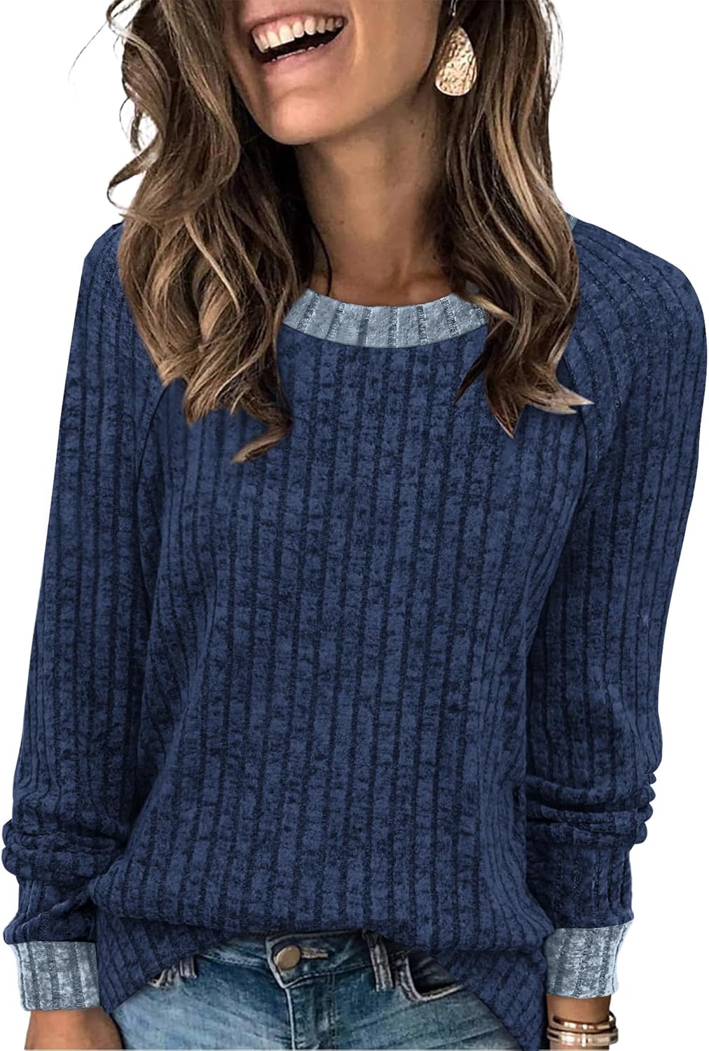 Thumbnail 5 de WIHOLL Long Sleeve Color Block Sweater for Women