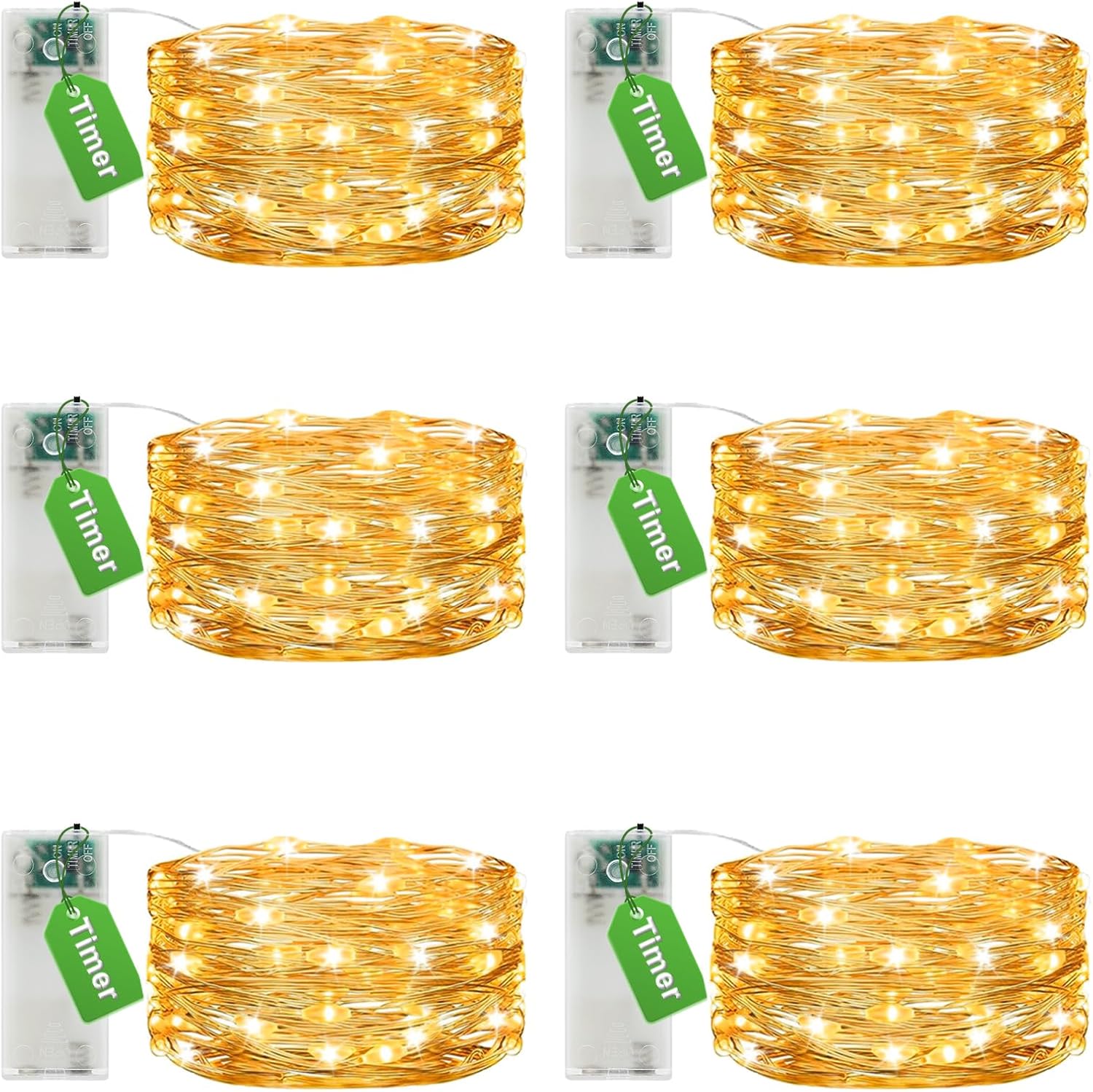 Detalle de AdalyRoma HT-TXD-3M mini-lichtsnoeren, set van 6, 3 m, 30 warmwitte leds en timer