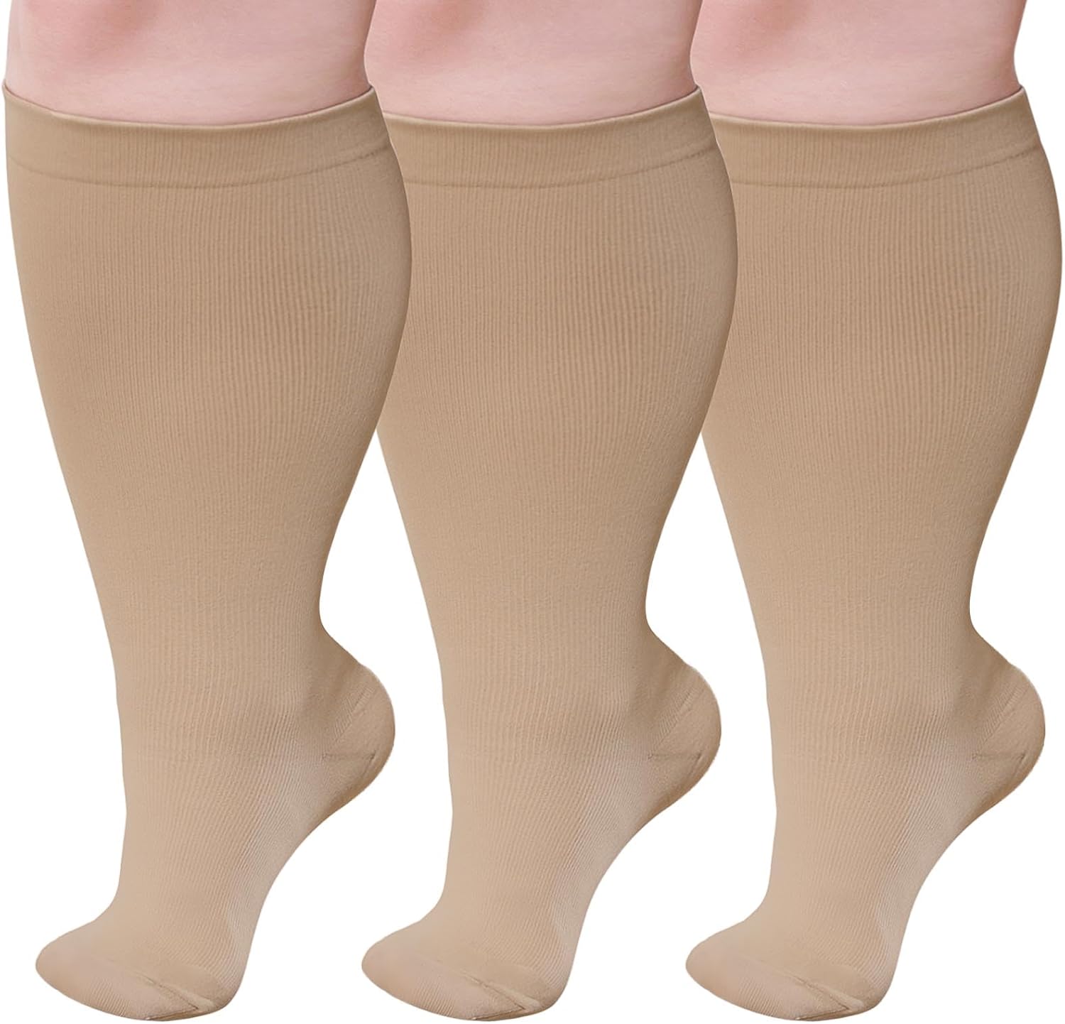 PUTUO Bas de contention grande taille (2XL à 7XL) – chaussettes de compression pour sport, voyage et grossesse, lot de 3 paires