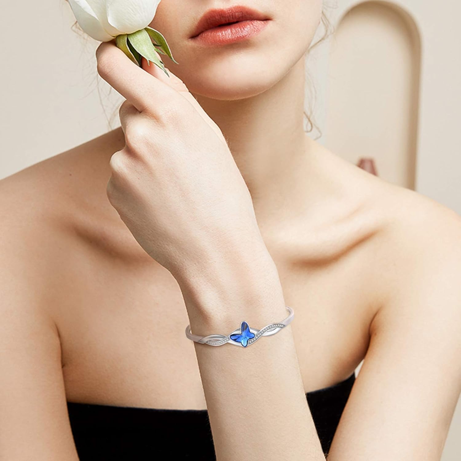 Thumbnail 2 de GEORGE · SMITH Bracciale in argento con farfalla e cristallo blu/viola regolabile per donna