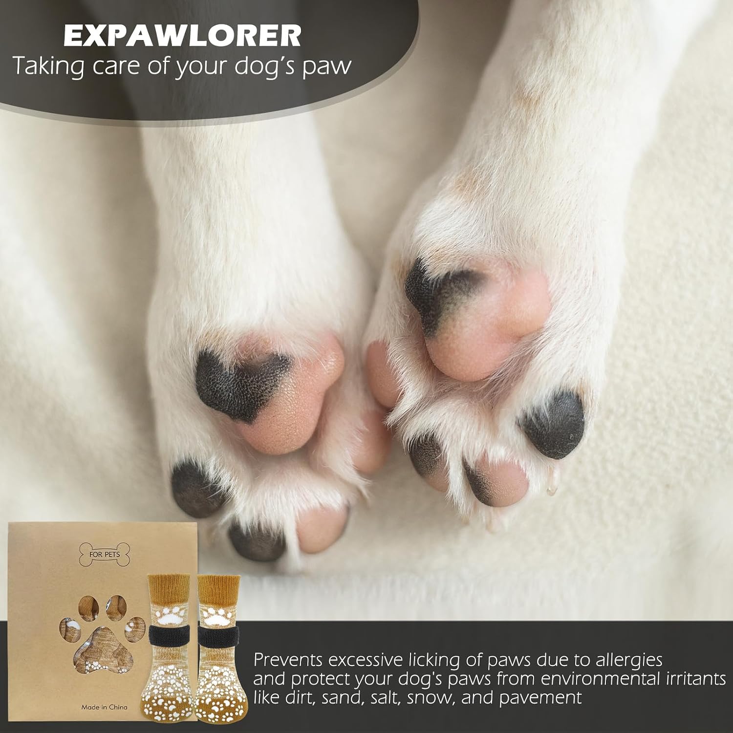 Detalle de EXPAWLORER Dog Socks with Grips – XL, Double-Sided Anti-Slip Paw Protectors