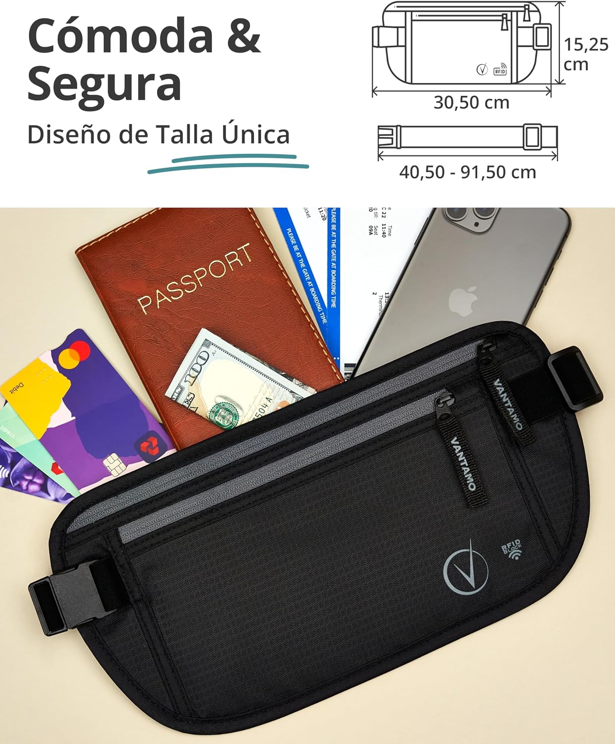 Detalle 2 de Vantamo Riñonera ultradelgada 40–91 cm