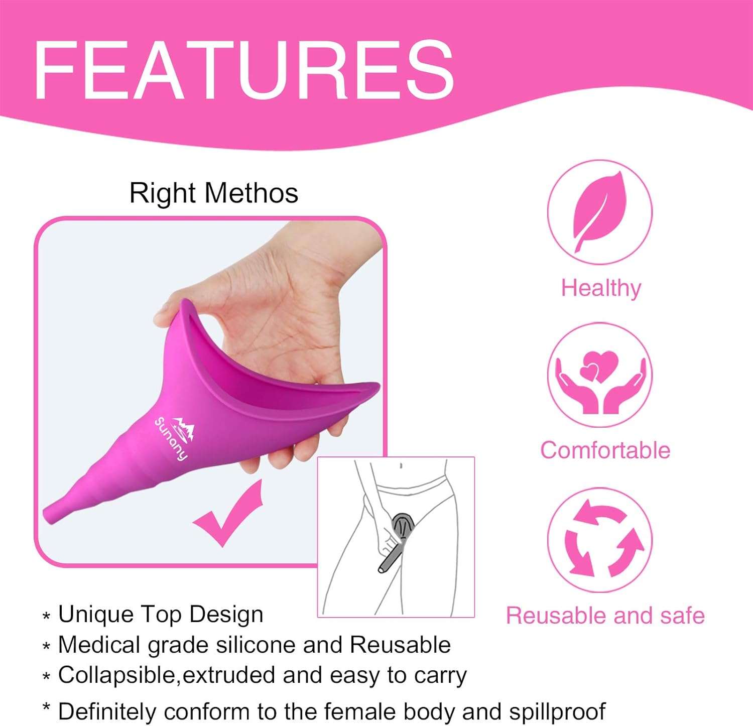 Detalle de Sunany Female Urination Device: reusable silicone pee funnel for standing up