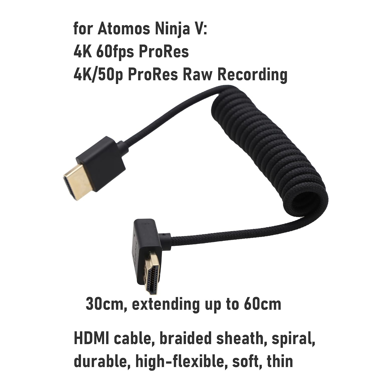 Thumbnail 2 de HangTon High Speed HDMI Cable for ATOMOS Ninja V/Shinobi and More — 8K/4K, 30cm–60cm, Right‑Angle to Straight